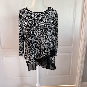 Allison Daley Black and White Asymmetrical Blouse